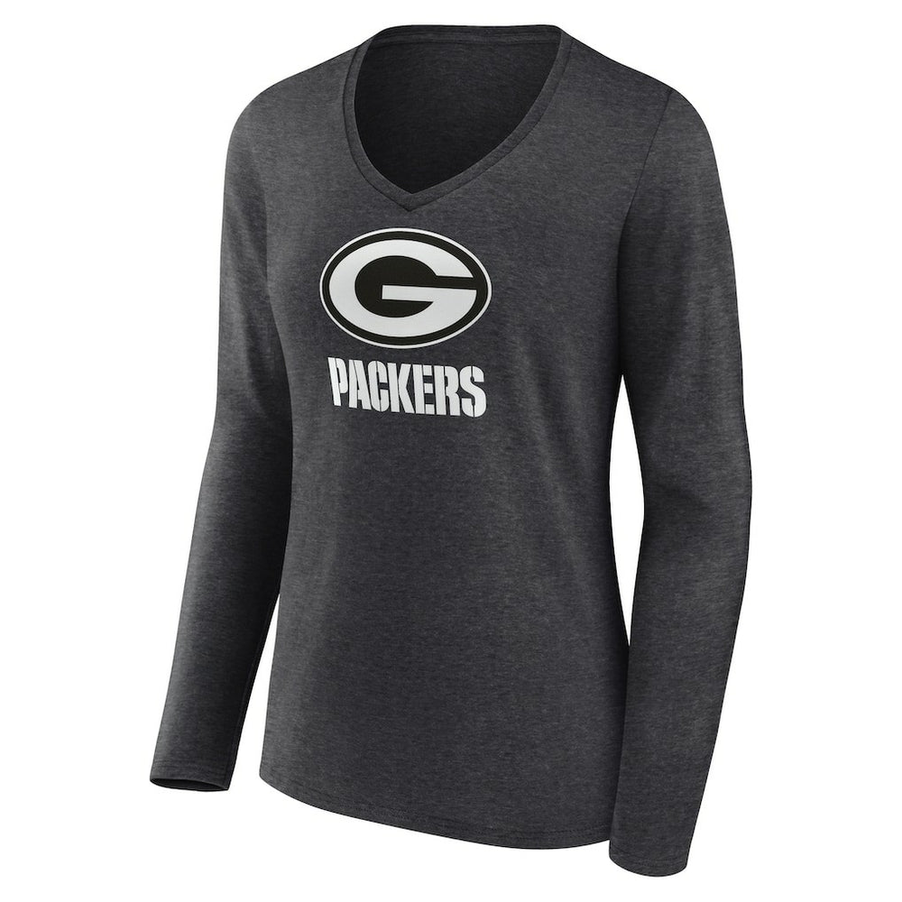 Green Bay Packers Women's Personalized Name & Number Monochrome V-neck T-Shirt - Charcoal sale