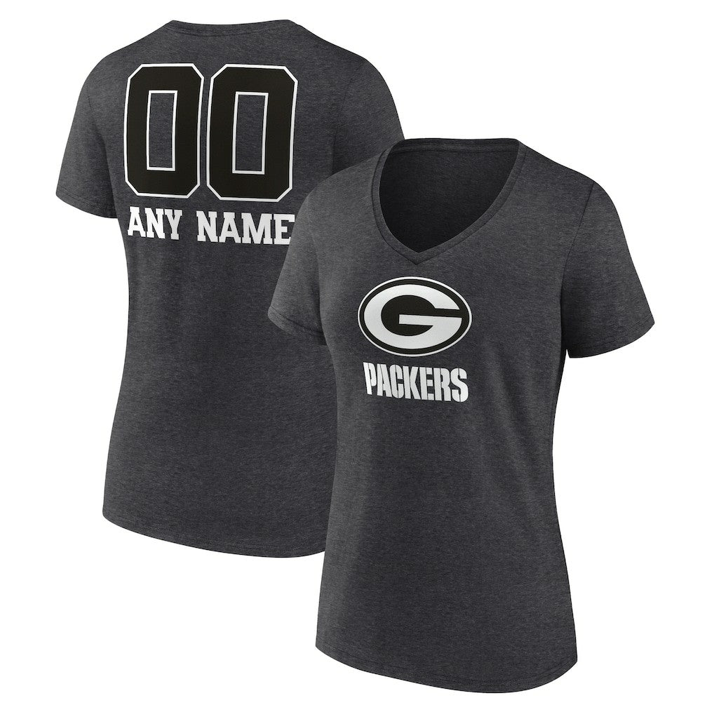 Green Bay Packers Women's Personalized Name & Number Monochrome V-Neck Long Sleeve T-Shirt - Charcoal sale
