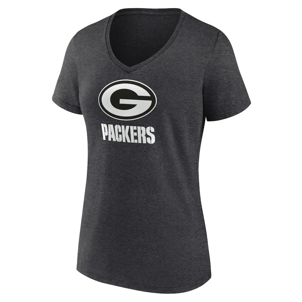 Green Bay Packers Women's Personalized Name & Number Monochrome V-Neck Long Sleeve T-Shirt - Charcoal sale