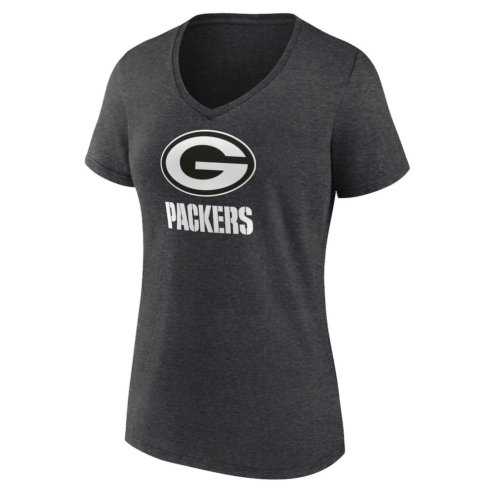Green Bay Packers Women's Personalized Name & Number Monochrome V-Neck Long Sleeve T-Shirt - Charcoal sale