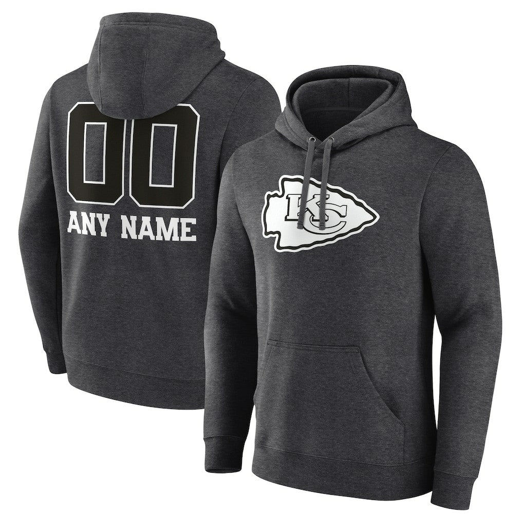 Kansas City Chiefs Personalized Name & Number Monochrome Pullover Hoodie - Charcoal on sale