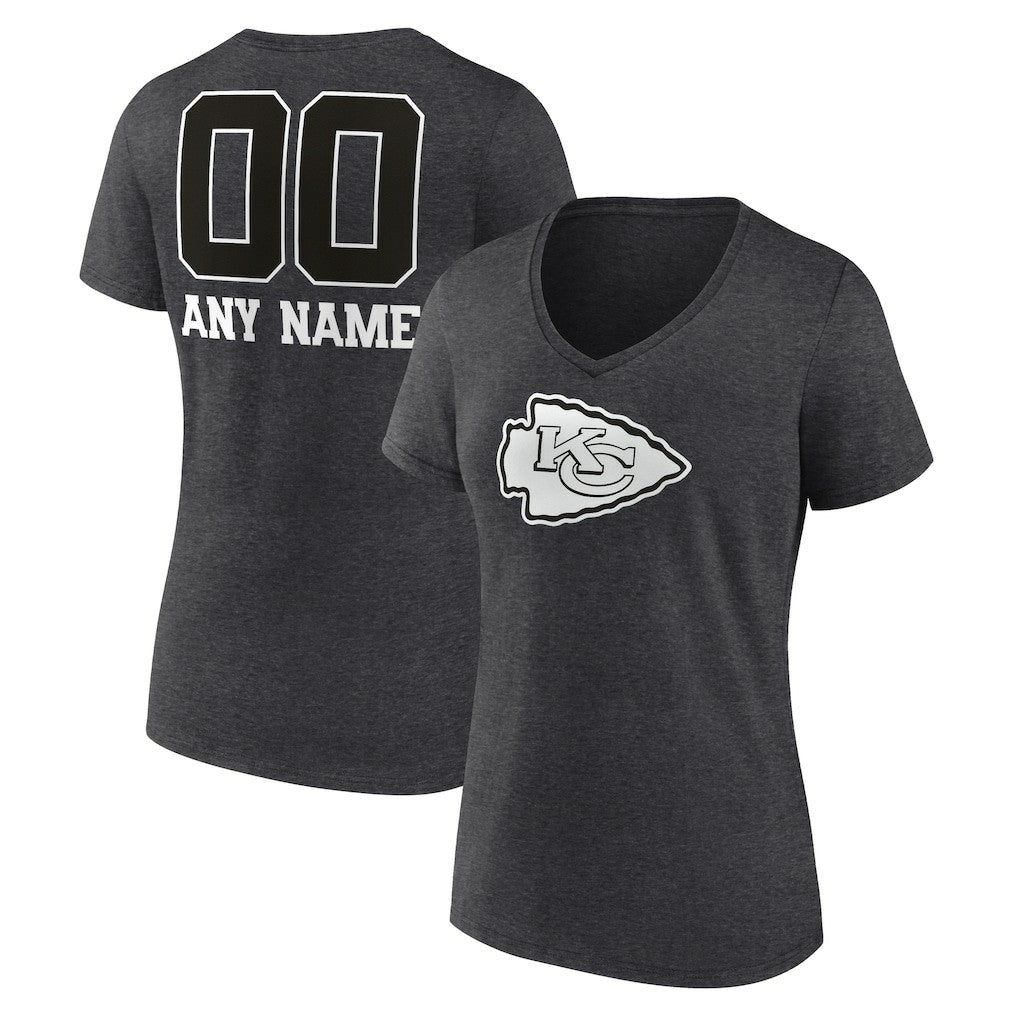 Kansas City Chiefs Women's Personalized Name & Number Monochrome V-Neck Long Sleeve T-Shirt - Charcoal on sale