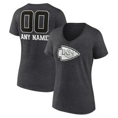 Kansas City Chiefs Women's Personalized Name & Number Monochrome V-Neck Long Sleeve T-Shirt - Charcoal on sale