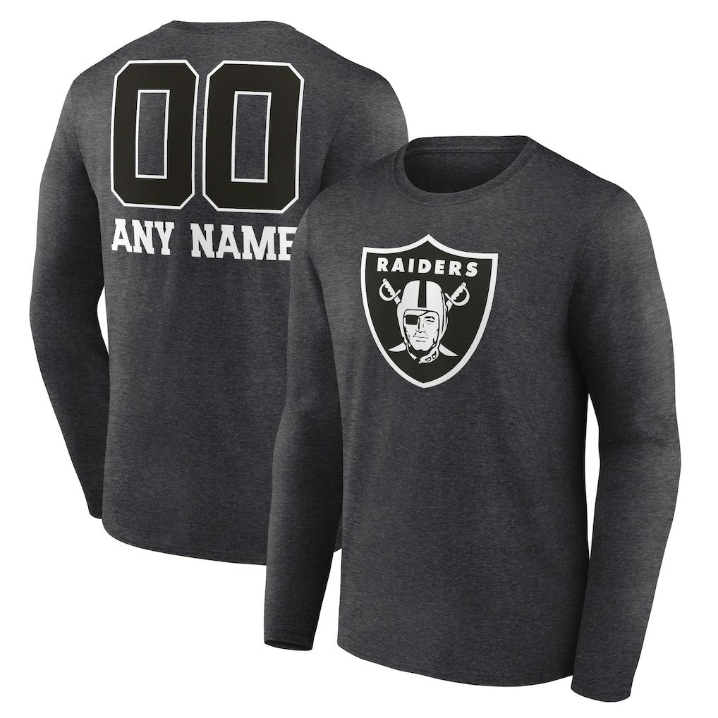 Las Vegas Raiders Personalized Name & Number Monochrome Long Sleeve T-Shirt - Charcoal on sale