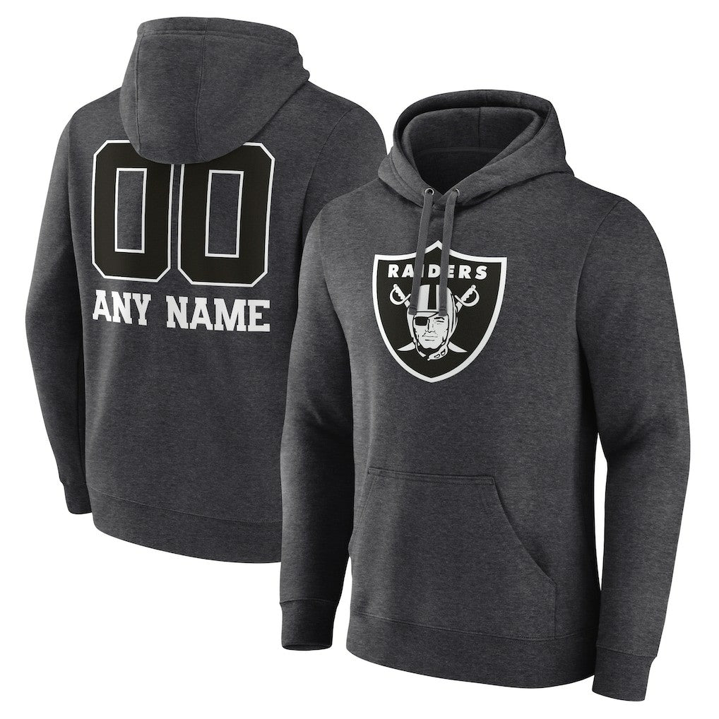 Las Vegas Raiders Personalized Name & Number Monochrome Pullover Hoodie - Charcoal on sale