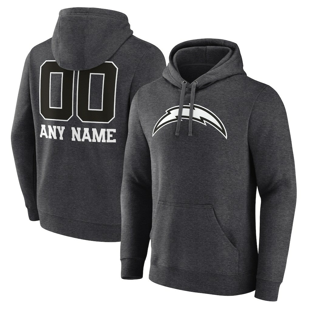 Los Angeles Chargers Personalized Name & Number Monochrome Pullover Hoodie - Charcoal for sale