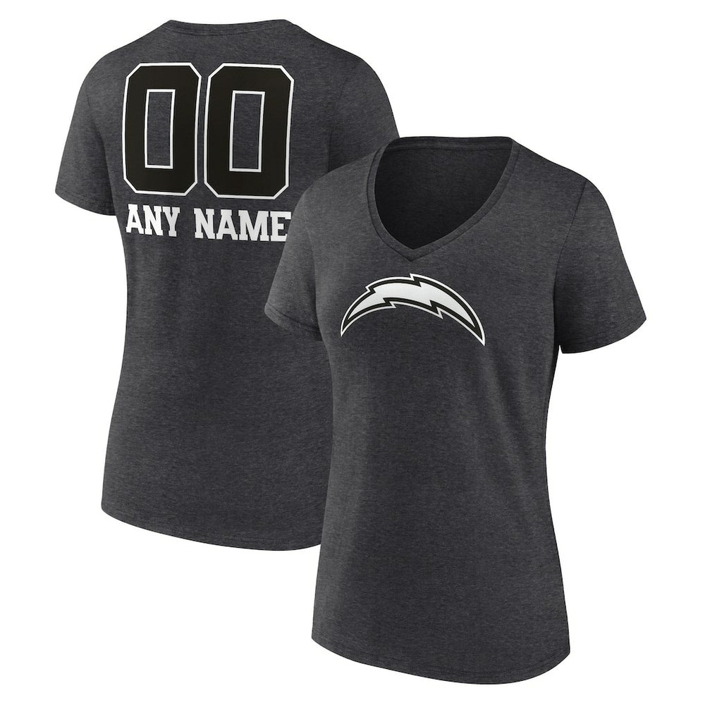 Los Angeles Chargers Women's Personalized Name & Number Monochrome V-Neck Long Sleeve T-Shirt - Charcoal for sale
