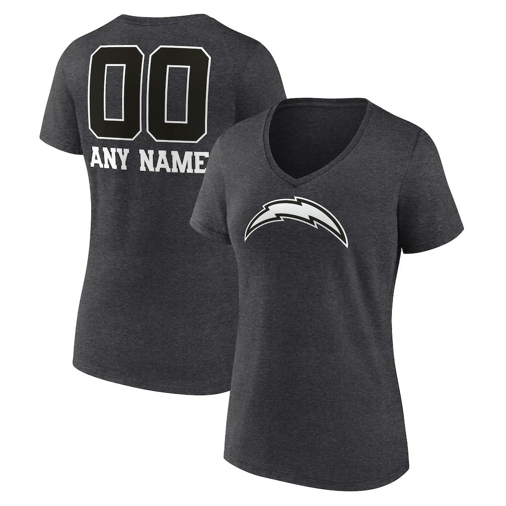 Los Angeles Chargers Women's Personalized Name & Number Monochrome V-Neck Long Sleeve T-Shirt - Charcoal for sale