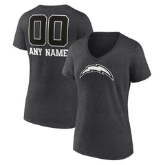 Los Angeles Chargers Women's Personalized Name & Number Monochrome V-Neck Long Sleeve T-Shirt - Charcoal for sale