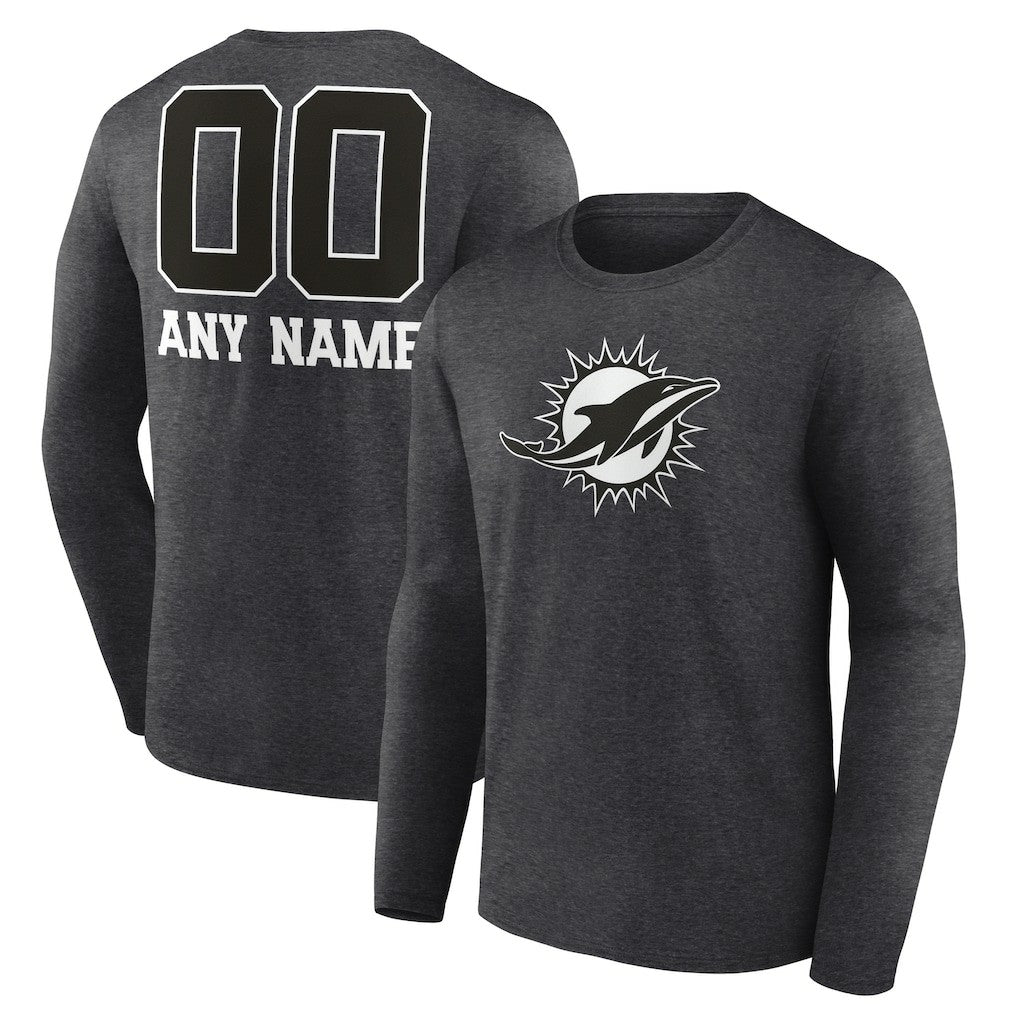 Miami Dolphins Personalized Name & Number Monochrome Long Sleeve T-Shirt - Charcoal on sale