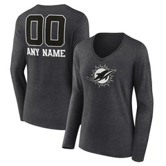 Miami Dolphins Women's Personalized Name & Number Monochrome V-neck T-Shirt - Charcoal cheap