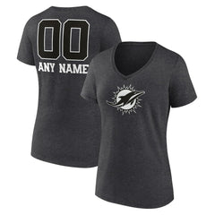 Miami Dolphins Women's Personalized Name & Number Monochrome V-Neck Long Sleeve T-Shirt - Charcoal outlet