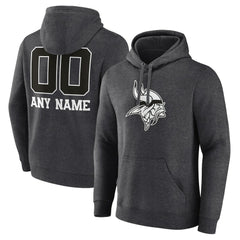 Minnesota Vikings Personalized Name & Number Monochrome Pullover Hoodie - Charcoal on sale