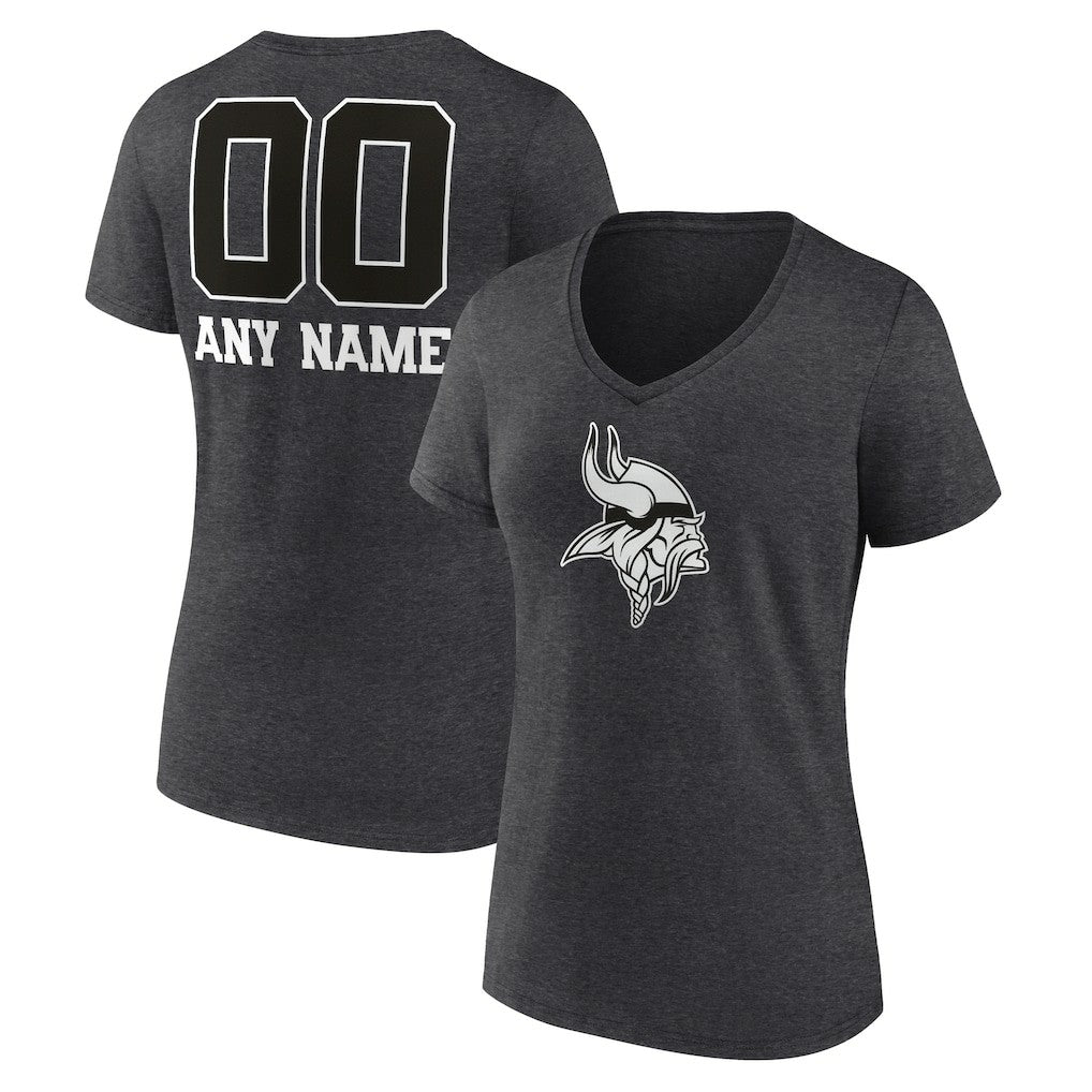 Minnesota Vikings Women's Personalized Name & Number Monochrome V-Neck Long Sleeve T-Shirt - Charcoal sale