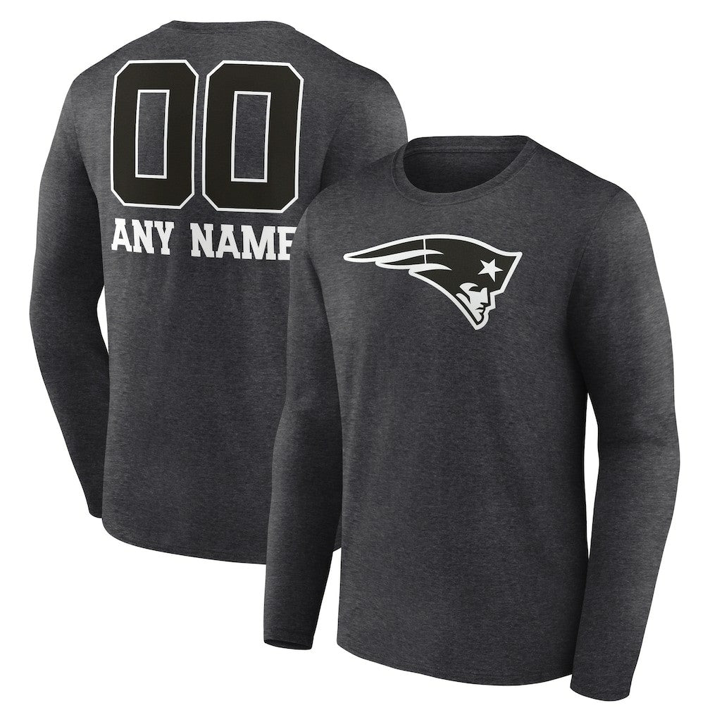 New England Patriots Personalized Name & Number Monochrome Long Sleeve T-Shirt - Charcoal on sale