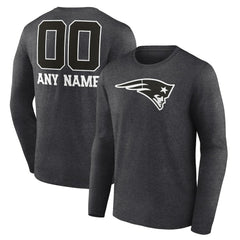 New England Patriots Personalized Name & Number Monochrome Long Sleeve T-Shirt - Charcoal on sale