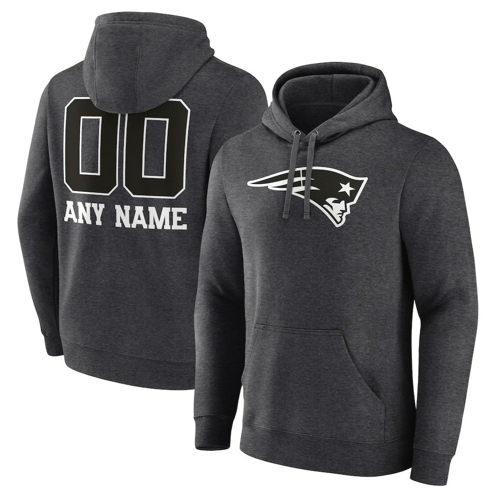 New England Patriots Personalized Name & Number Monochrome Pullover Hoodie - Charcoal for sale