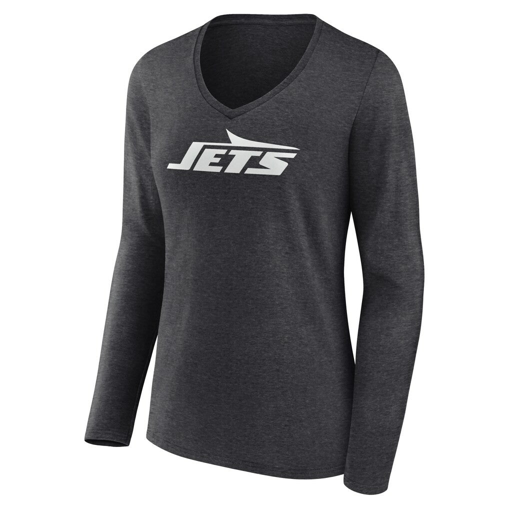 New York Jets Women's Personalized Name & Number Monochrome V-neck T-Shirt - Charcoal for sale