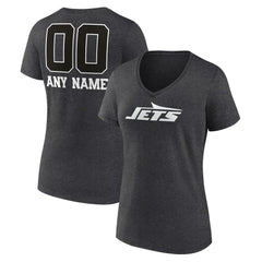 New York Jets Women's Personalized Name & Number Monochrome V-Neck Long Sleeve T-Shirt - Charcoal cheap