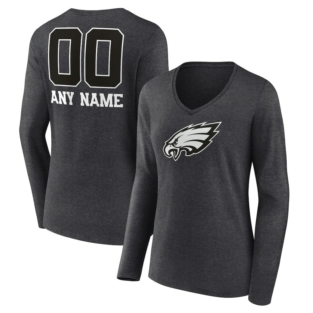Philadelphia Eagles Women's Personalized Name & Number Monochrome V-neck T-Shirt - Charcoal on sale