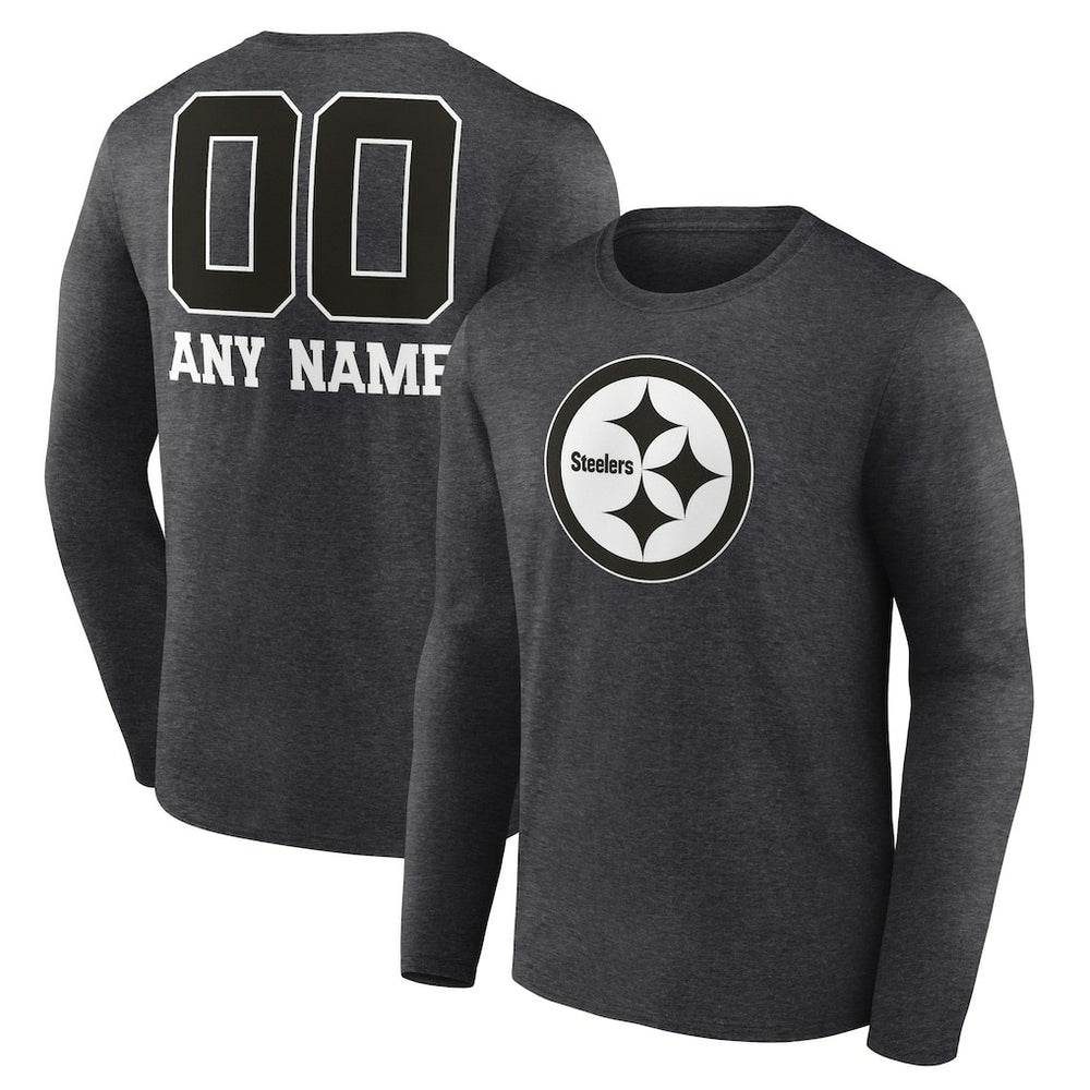 Pittsburgh Steelers Personalized Name & Number Monochrome Long Sleeve T-Shirt - Charcoal discount