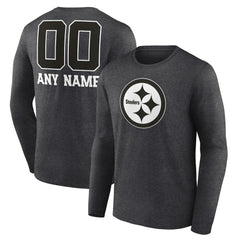 Pittsburgh Steelers Personalized Name & Number Monochrome Long Sleeve T-Shirt - Charcoal discount