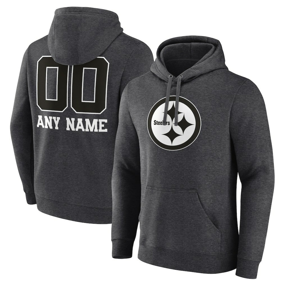 Pittsburgh Steelers Personalized Name & Number Monochrome Pullover Hoodie - Charcoal discount