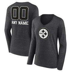 Pittsburgh Steelers Women's Personalized Name & Number Monochrome V-neck T-Shirt - Charcoal sale