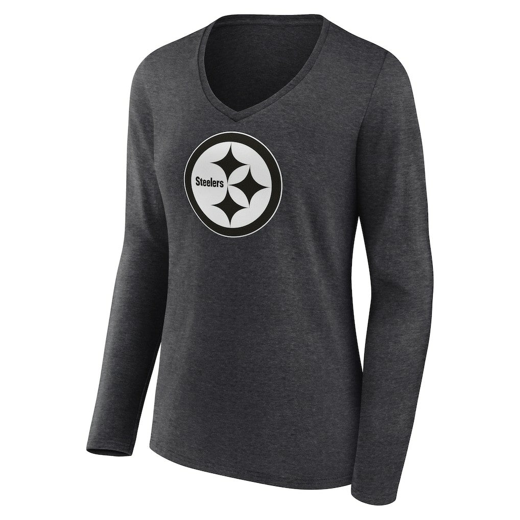 Pittsburgh Steelers Women's Personalized Name & Number Monochrome V-neck T-Shirt - Charcoal sale