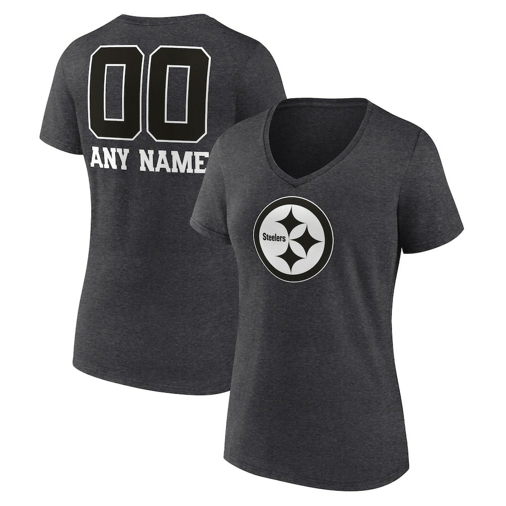 Pittsburgh Steelers Women's Personalized Name & Number Monochrome V-Neck Long Sleeve T-Shirt - Charcoal online