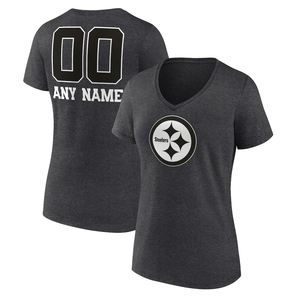 Pittsburgh Steelers Women's Personalized Name & Number Monochrome V-Neck Long Sleeve T-Shirt - Charcoal online