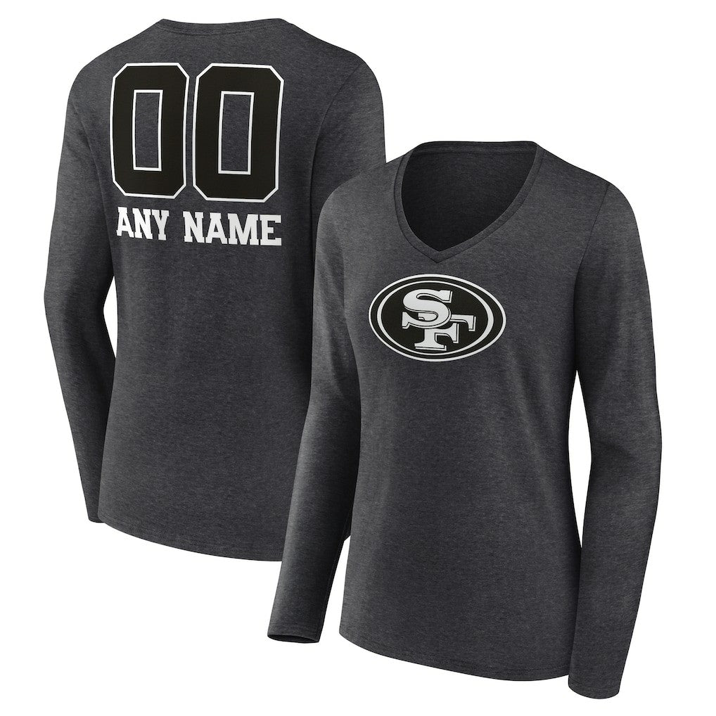 San Francisco 49ers Women's Personalized Name & Number Monochrome V-neck T-Shirt - Charcoal discount