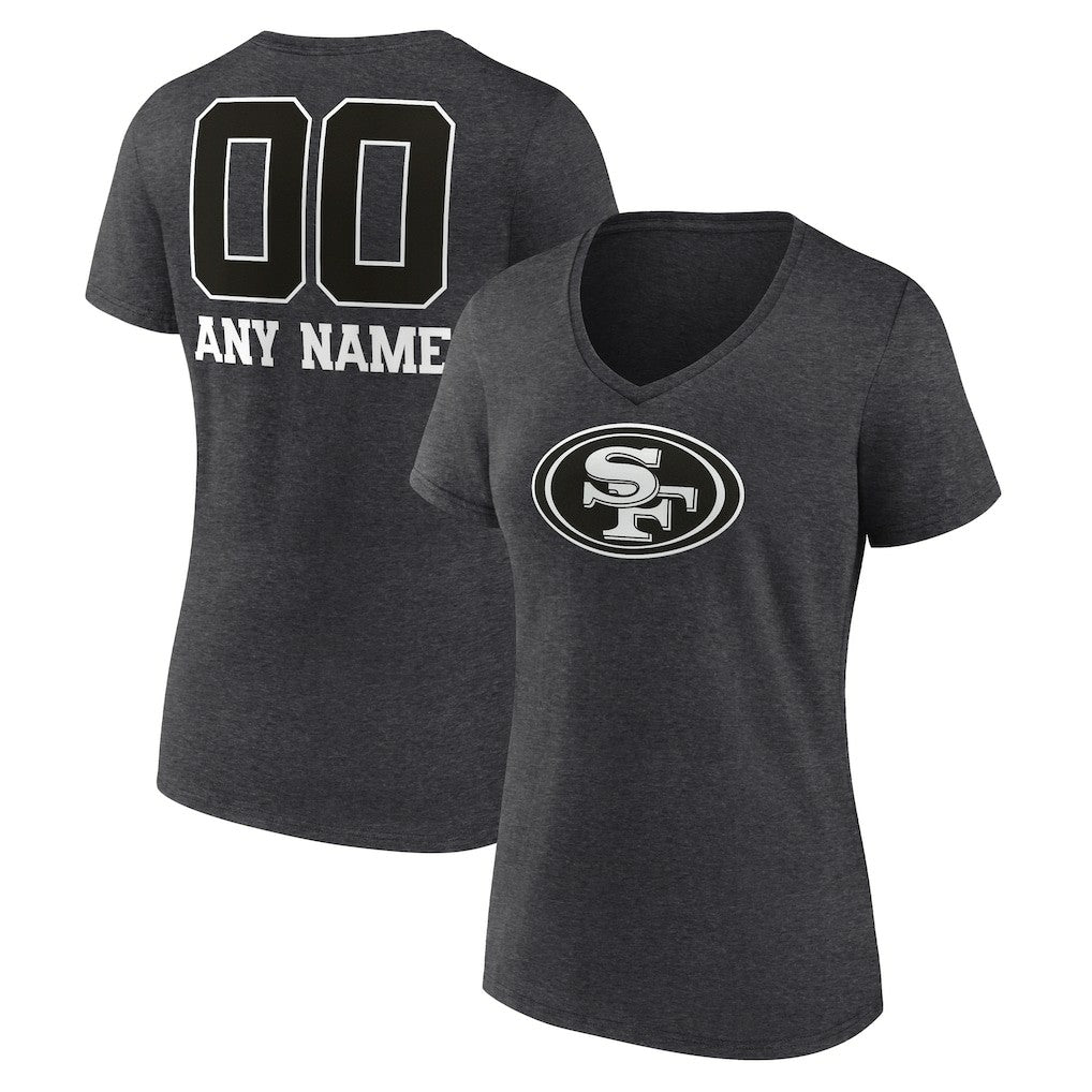 San Francisco 49ers Women's Personalized Name & Number Monochrome V-Neck Long Sleeve T-Shirt - Charcoal online