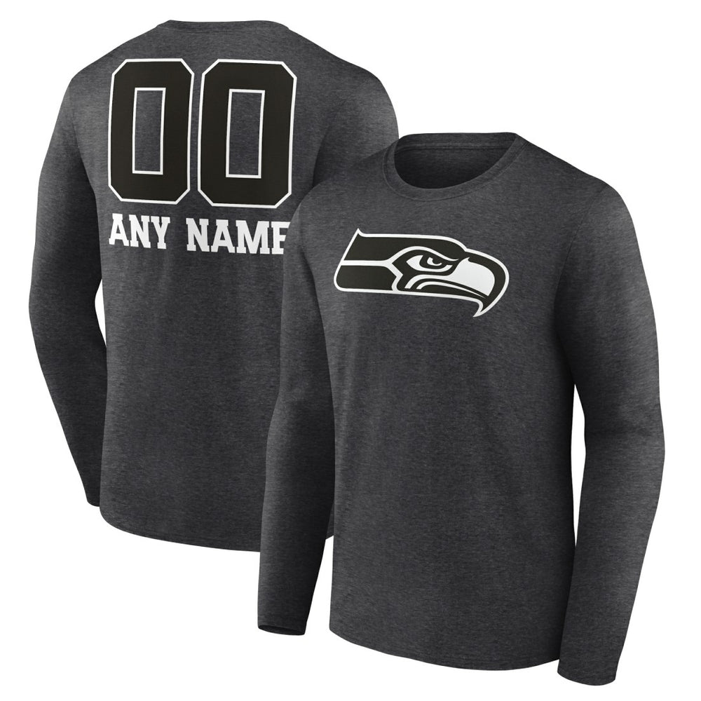 Seattle Seahawks Personalized Name & Number Monochrome Long Sleeve T-Shirt - Charcoal discount