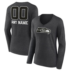 Seattle Seahawks Women's Personalized Name & Number Monochrome V-neck T-Shirt - Charcoal online