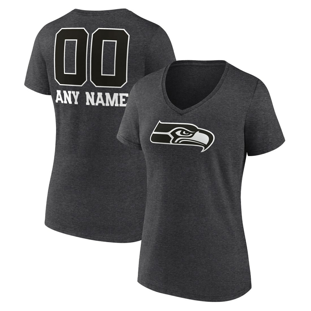 Seattle Seahawks Women's Personalized Name & Number Monochrome V-Neck Long Sleeve T-Shirt - Charcoal sale