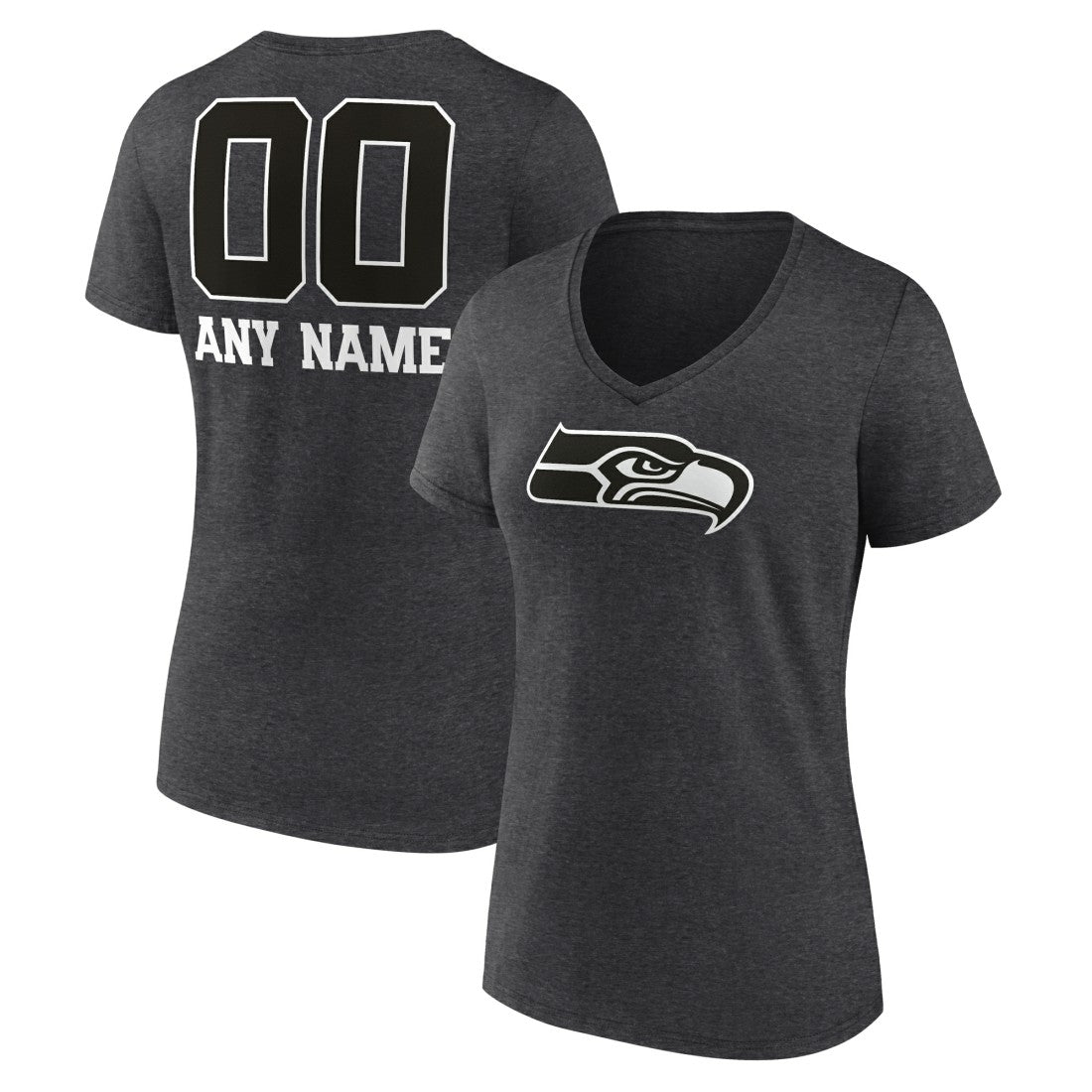 Seattle Seahawks Women's Personalized Name & Number Monochrome V-Neck Long Sleeve T-Shirt - Charcoal sale