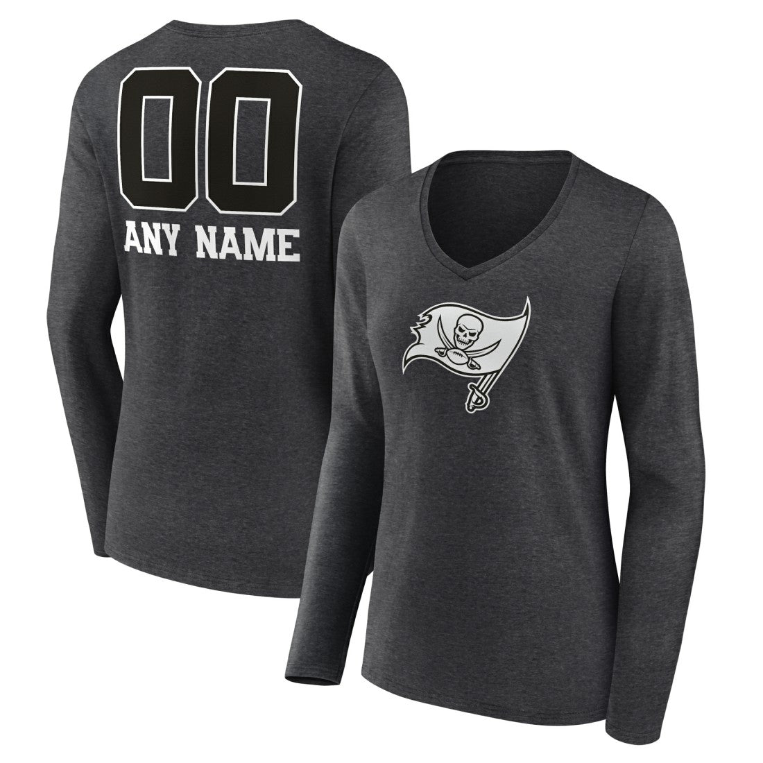 Tampa Bay Buccaneers Women's Personalized Name & Number Monochrome V-neck T-Shirt - Charcoal sale