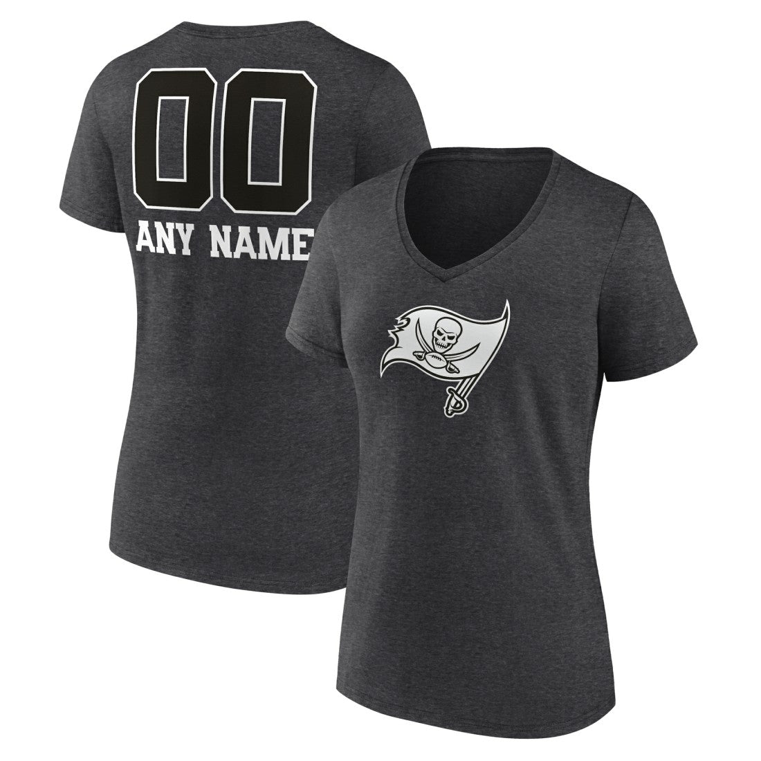 Tampa Bay Buccaneers Women's Personalized Name & Number Monochrome V-Neck Long Sleeve T-Shirt - Charcoal on sale
