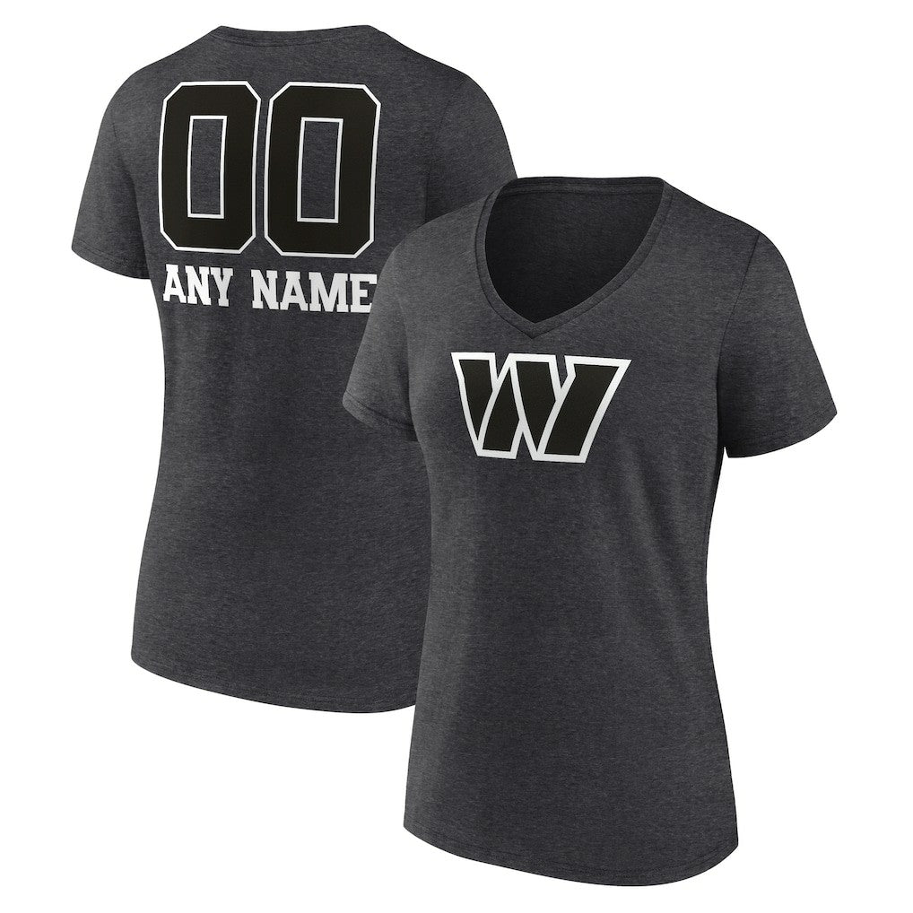 Washington Commanders Women's Personalized Name & Number Monochrome V-Neck Long Sleeve T-Shirt - Charcoal for sale