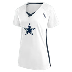 Dallas Cowboys Women's Plus Size Glitter Lace-Up V- Neck T-Shirt - White sale