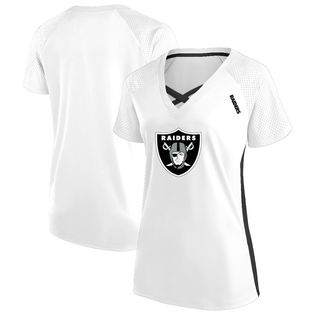 Las Vegas Raiders Women's Plus Size Glitter Lace-Up V- Neck T-Shirt - White online