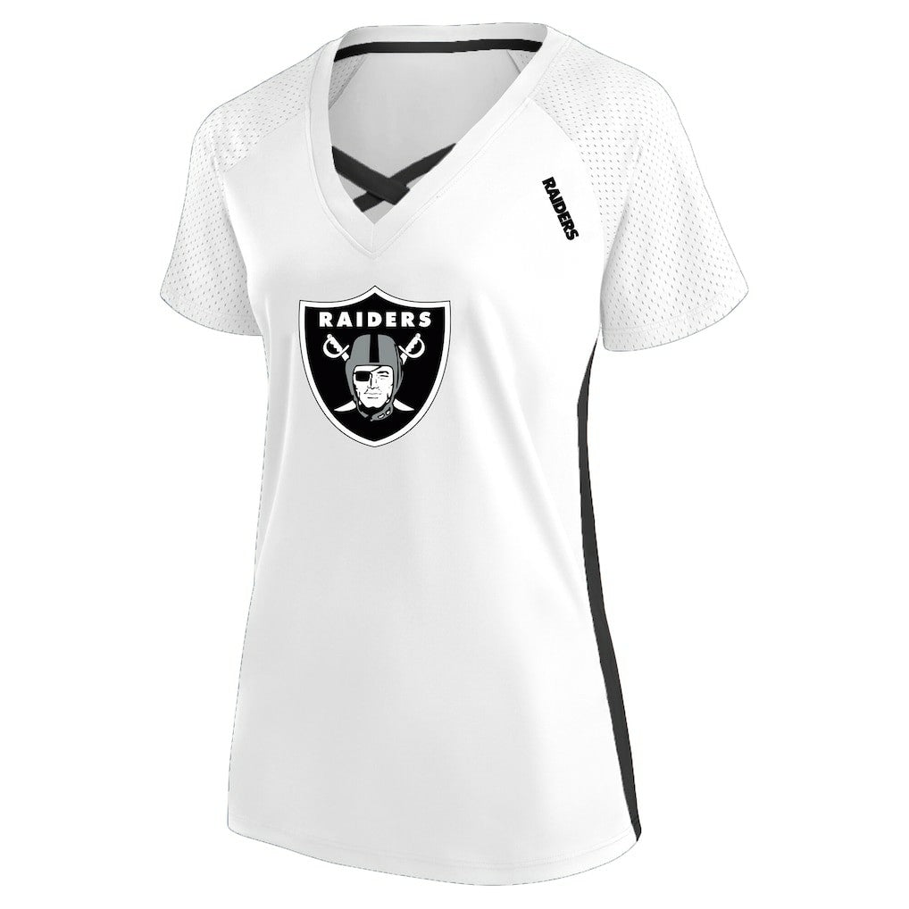 Las Vegas Raiders Women's Plus Size Glitter Lace-Up V- Neck T-Shirt - White online
