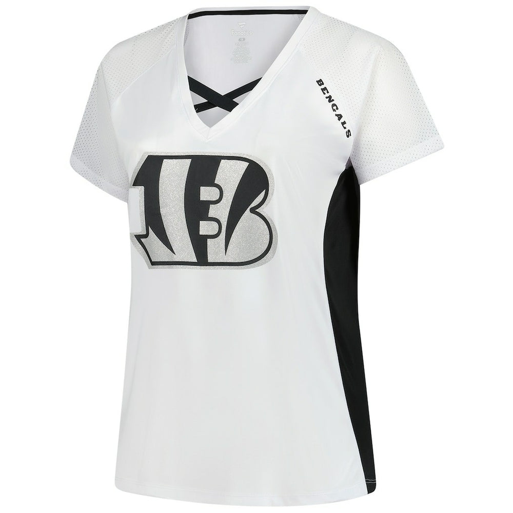 Cincinnati Bengals Women's Plus Size Glitter Lace-Up V- Neck T-Shirt - White discount