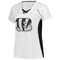 Cincinnati Bengals Women's Plus Size Glitter Lace-Up V- Neck T-Shirt - White discount