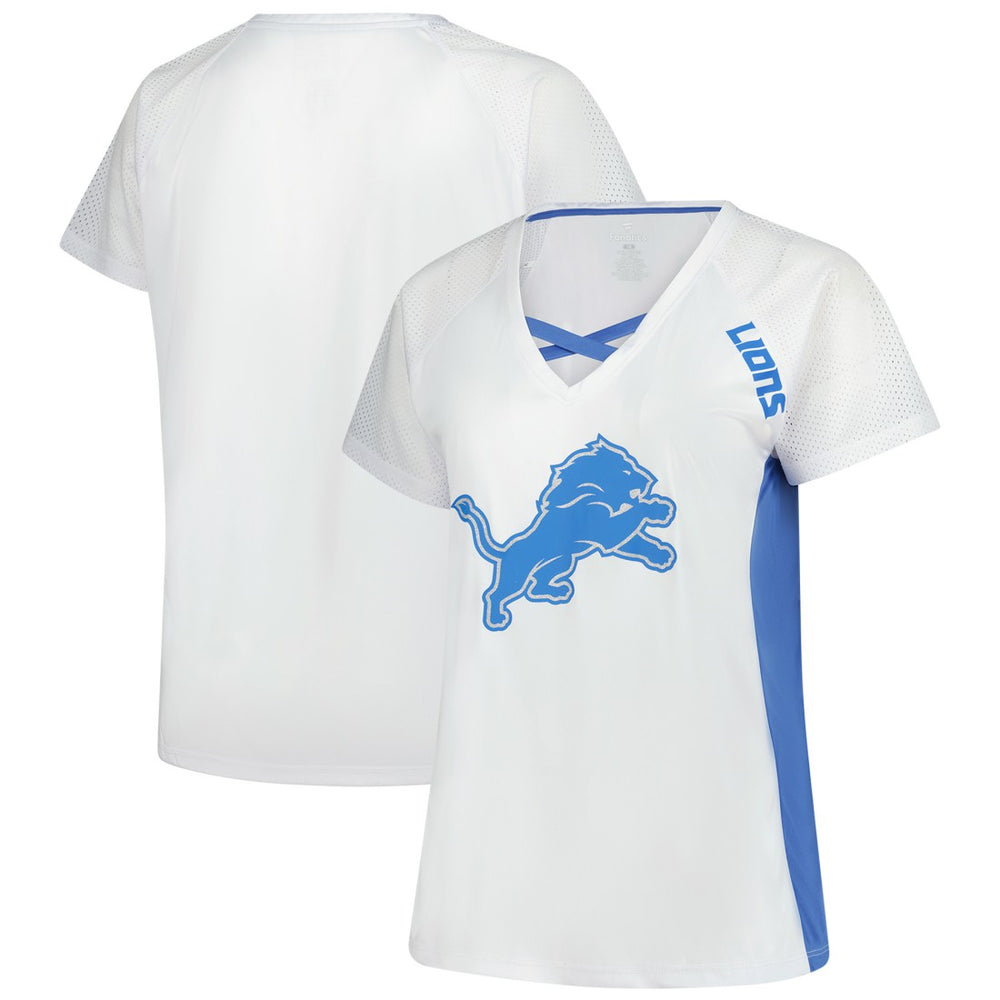 Detroit Lions Women's Plus Size Glitter Lace-Up V- Neck T-Shirt - White cheap