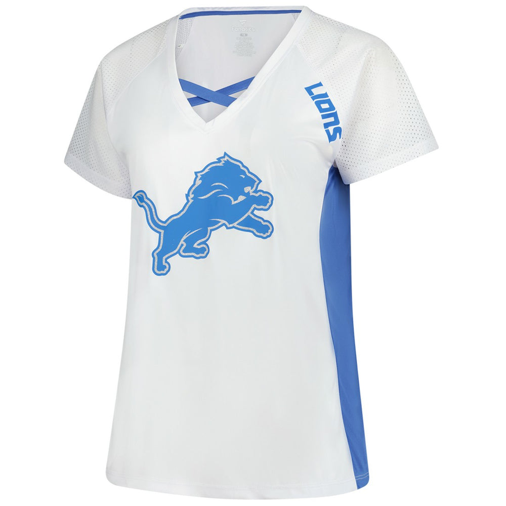 Detroit Lions Women's Plus Size Glitter Lace-Up V- Neck T-Shirt - White cheap