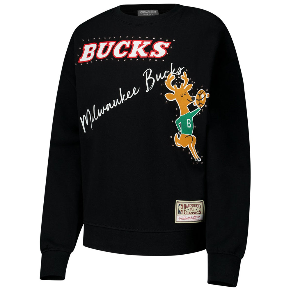 Milwaukee Bucks Women's Hardwood Classics Home Team Pullover Sweatshirt - Black | Mitchell & Ness cheap