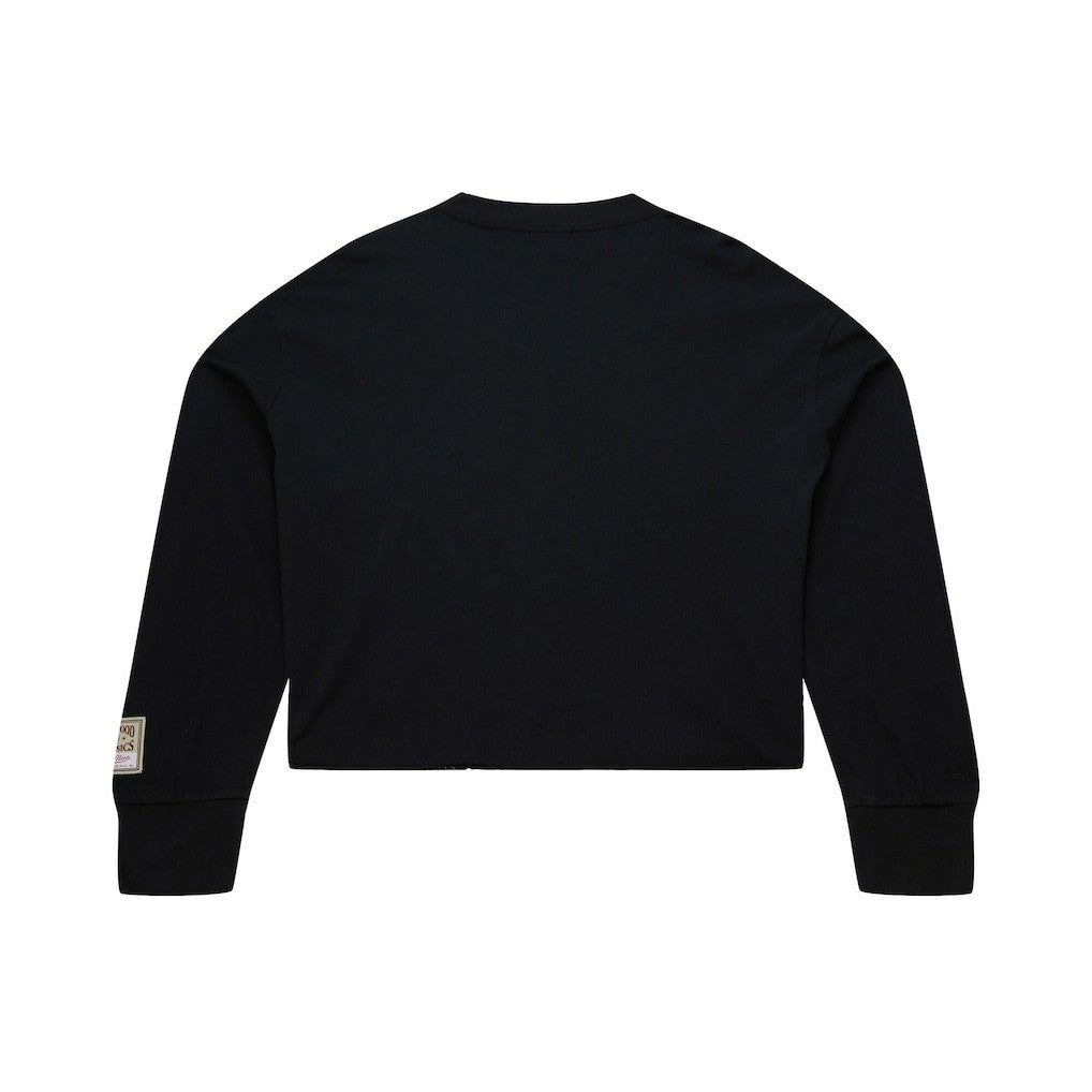 Philadelphia 76ers Women's Hardwood Classics Studded Boxy Cropped Long Sleeve T-Shirt - Black | Mitchell & Ness discount