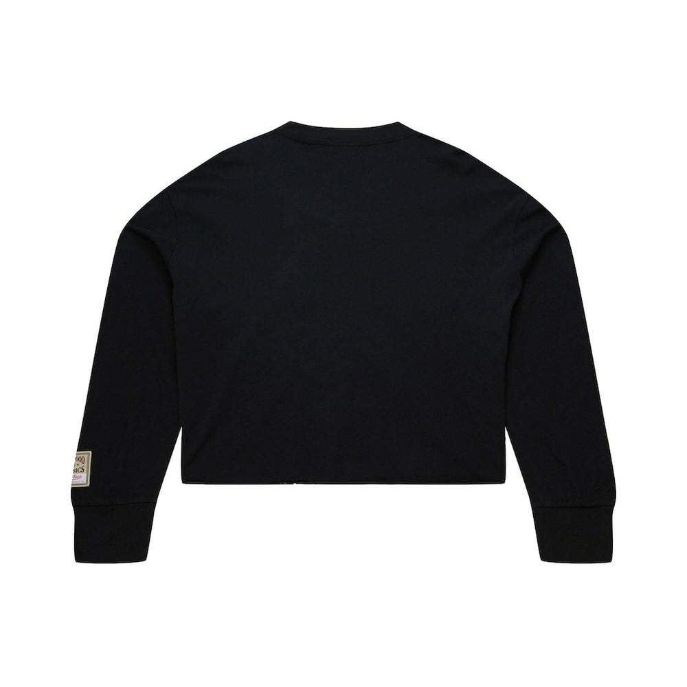 Philadelphia 76ers Women's Hardwood Classics Studded Boxy Cropped Long Sleeve T-Shirt - Black | Mitchell & Ness discount